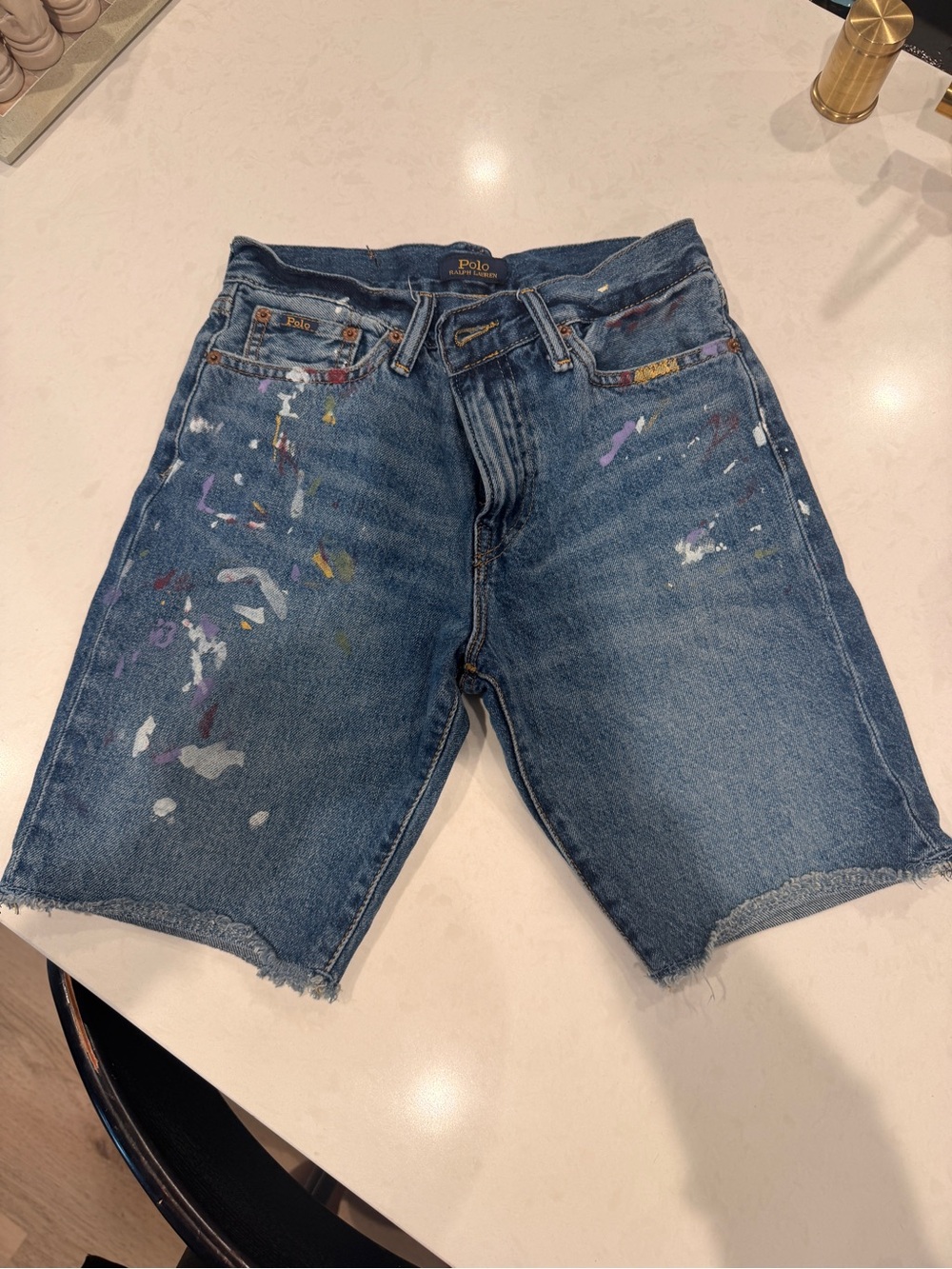 Polo by Ralph Lauren Blue Paint-Splatter Denim Shorts